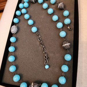 JOAN BOYCE TURQUOISE BEAD CRYSTAL BLACK ACCENT NECKLACE
